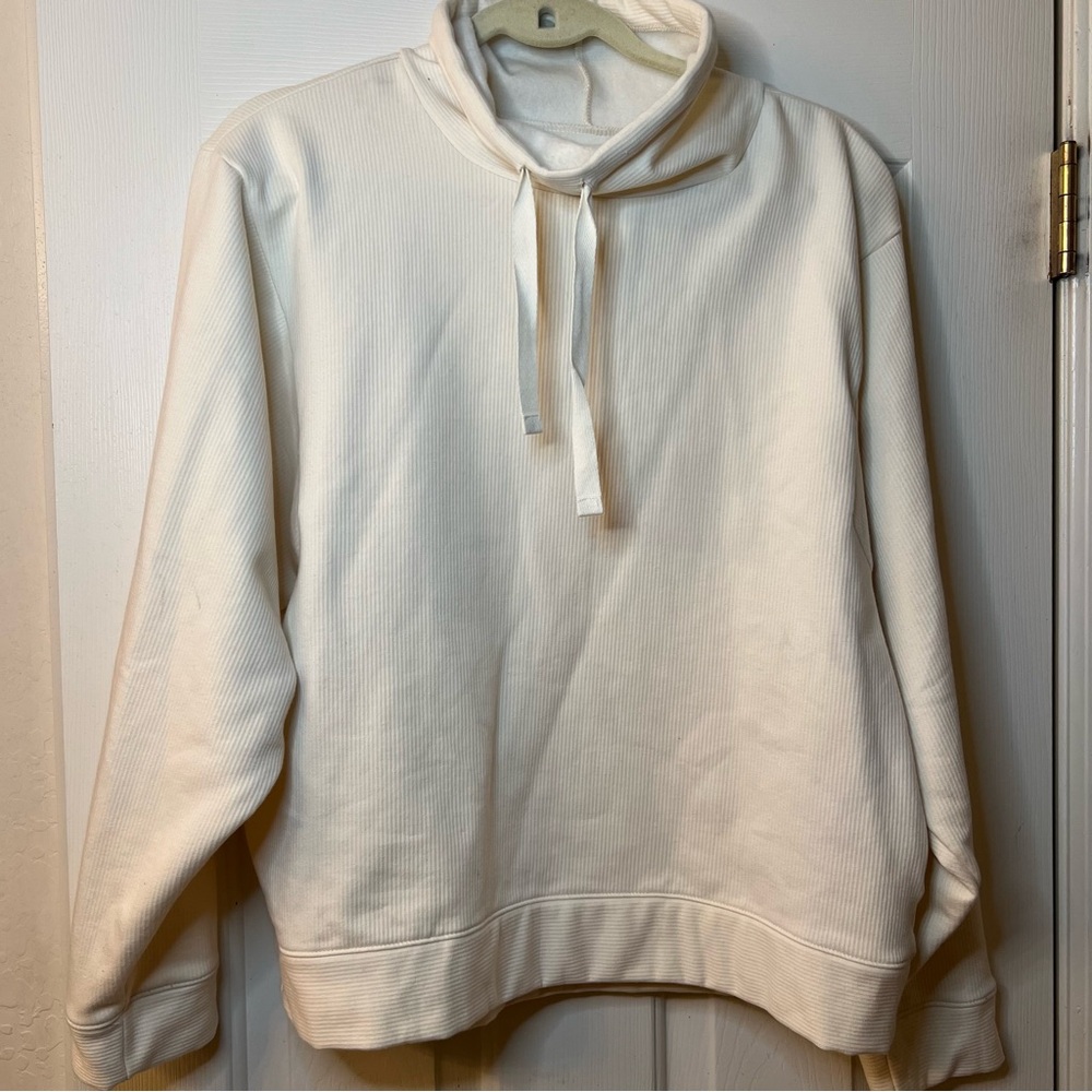 Madewell MWL Ribbed Funnel Neck Hoodie Sweatshirt Cream Off‎ White Women Large